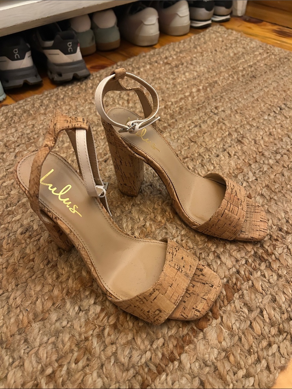 Lulu's Cork Platform Block Heel Sandals in Tan